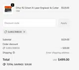 SUBSCRIBE30 coupon verification screenshot