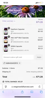 Oregon's Wild Harvest coupon verification screenshot