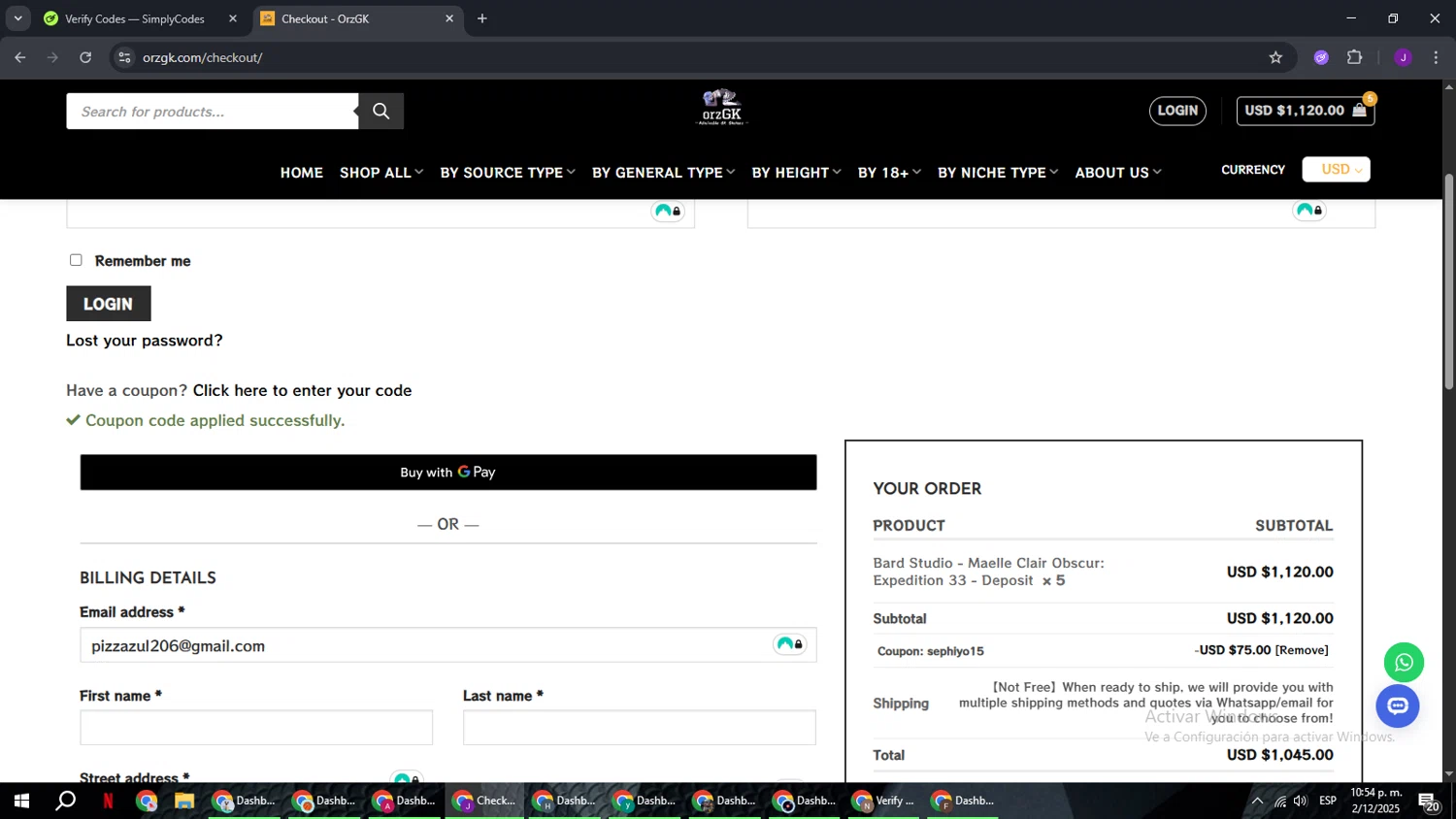OrzGK checkout page showing OrzGK discount code box | Screenshot taken by SimplyCodes community member on Dec 3, 2025