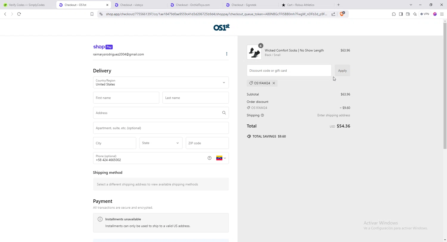 OS1st discount code screenshot showing code OS1FAM24 applied at OS1st checkout page. Uploaded by SimplyCodes community member Raiiii18 on Dec 31, 2024
