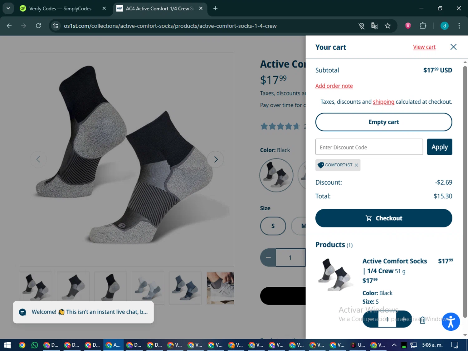 OS1st discount code screenshot showing code COMFORT1ST applied at OS1st checkout page. Uploaded by SimplyCodes community member CodeMaverick5767 on Nov 29, 2025