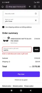 SANTA coupon verification screenshot