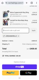 Oscha Slings coupon verification screenshot