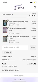Oscha Slings coupon verification screenshot