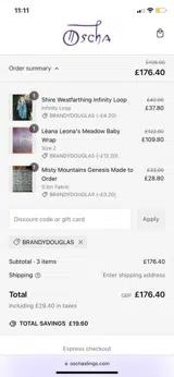 Oscha Slings coupon verification screenshot