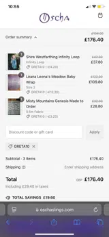 Oscha Slings coupon verification screenshot