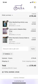Oscha Slings coupon verification screenshot