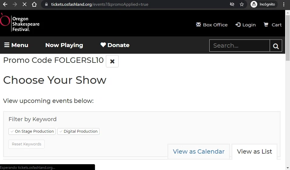 how to use Oregon Shakespeare Festival coupons