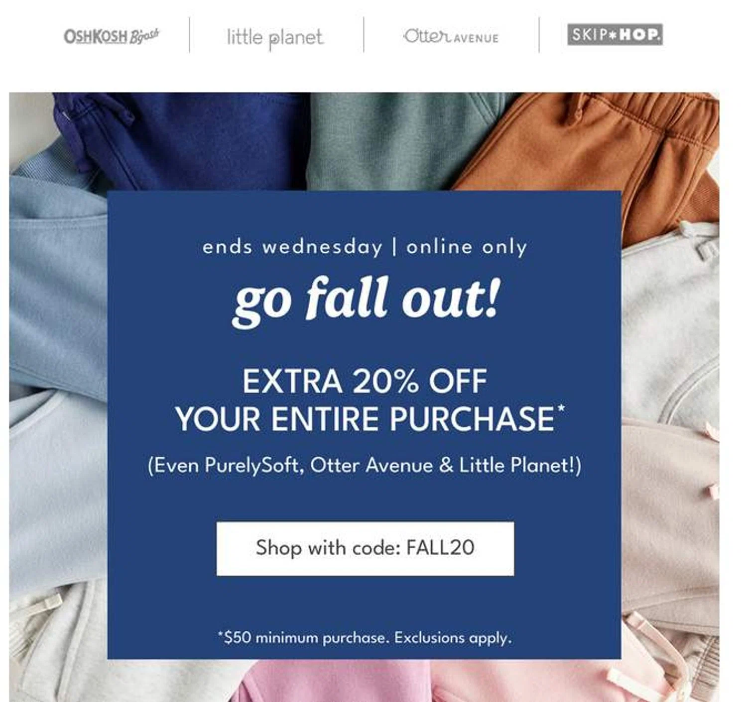 OshKosh B'gosh promo code screenshot showing code FALL20 applied at OshKosh B'gosh checkout page. Uploaded by SimplyCodes community member stygian1 on Oct 6, 2025