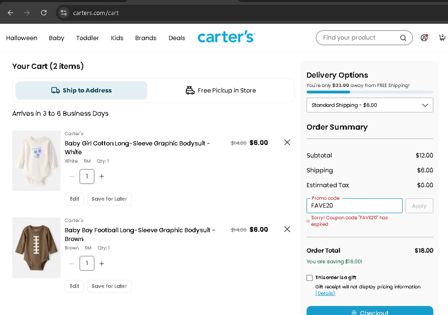 OshKosh B'gosh promo code screenshot showing code FAVE20 applied at OshKosh B'gosh checkout page. Uploaded by SimplyCodes community member BonusPro7395 on Sep 23, 2025