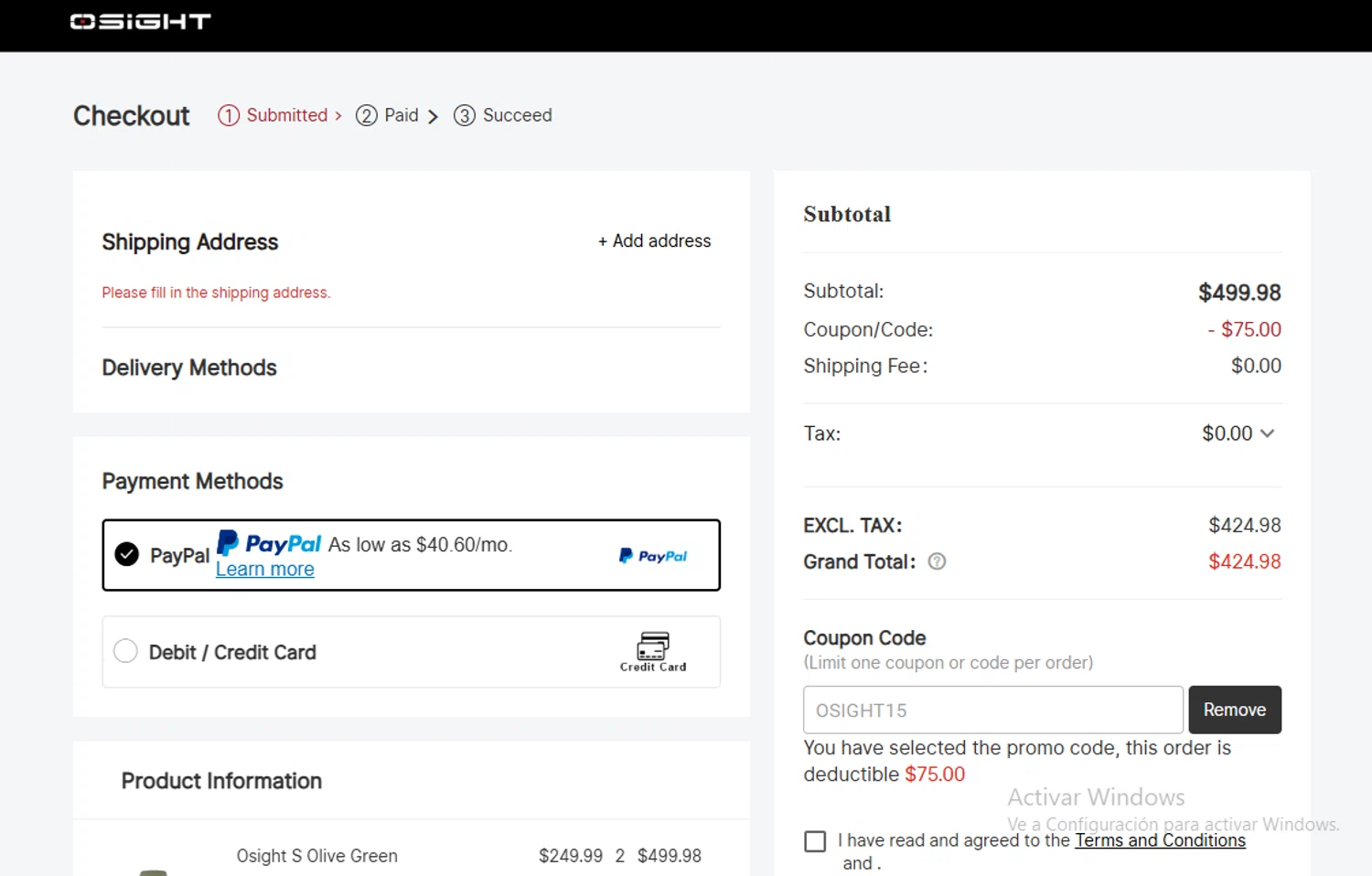 Osight promo code screenshot showing code OSIGHT15 applied at Osight checkout page. Uploaded by SimplyCodes community member Lestara_23 on Oct 19, 2025