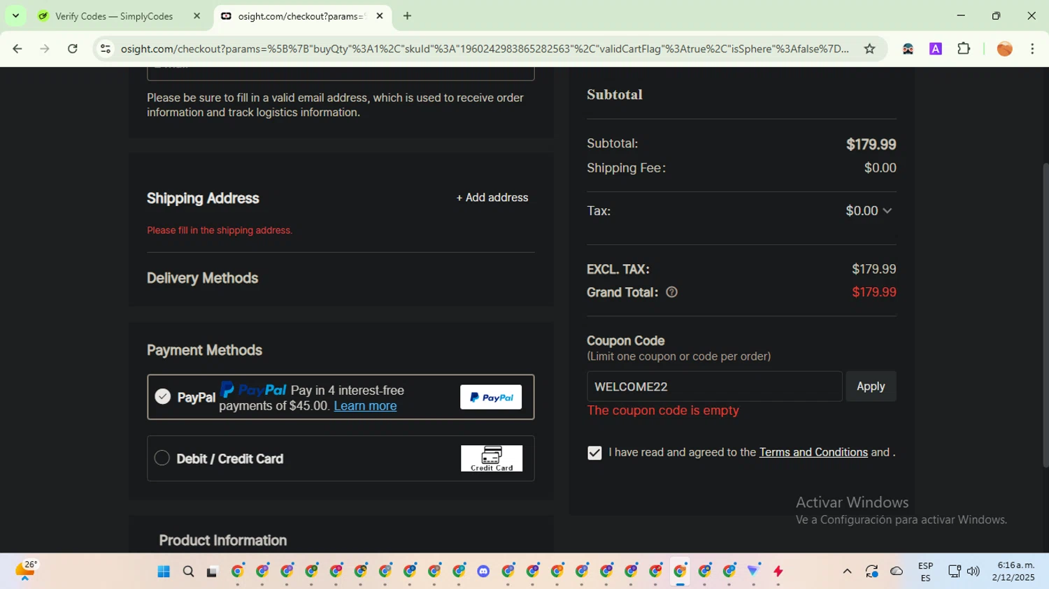 Osight promo code screenshot showing code OSIGHT15 applied at Osight checkout page. Uploaded by SimplyCodes community member TreasureSentinel5290 on Dec 2, 2025