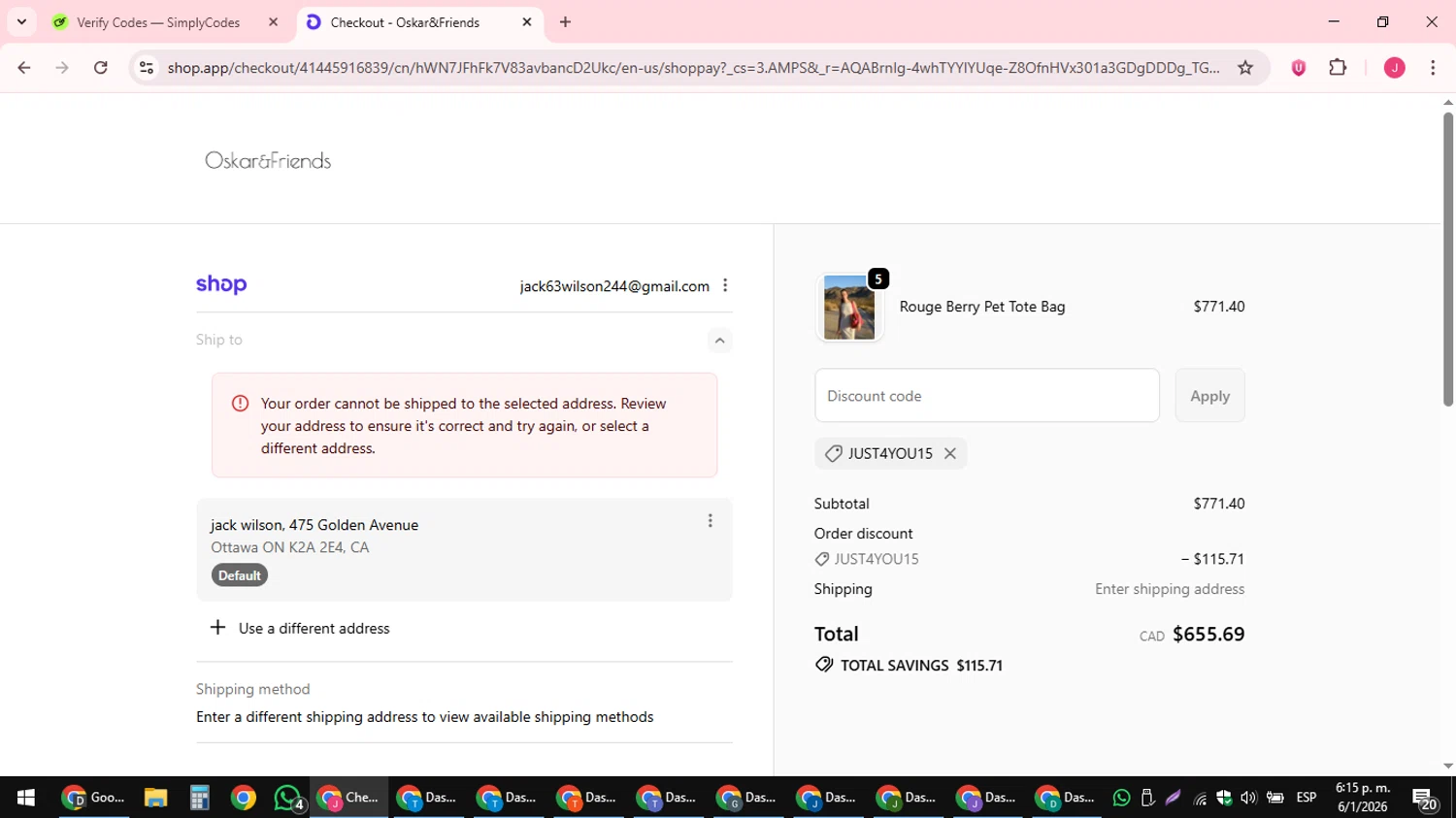 Oskar&Friends checkout page showing Oskar&Friends promo code box | Screenshot taken by SimplyCodes community member on Jan 6, 2026