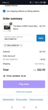 WELCOME763 coupon verification screenshot