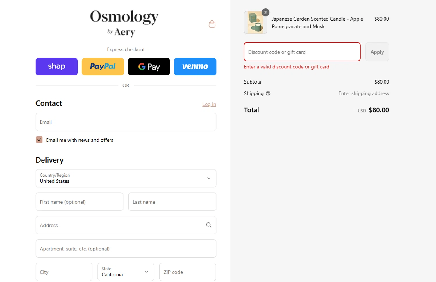 Osmology discount code screenshot showing code GOODVIBES20 applied at Osmology checkout page. Uploaded by SimplyCodes community member VictoriousFinder8211 on Aug 30, 2025
