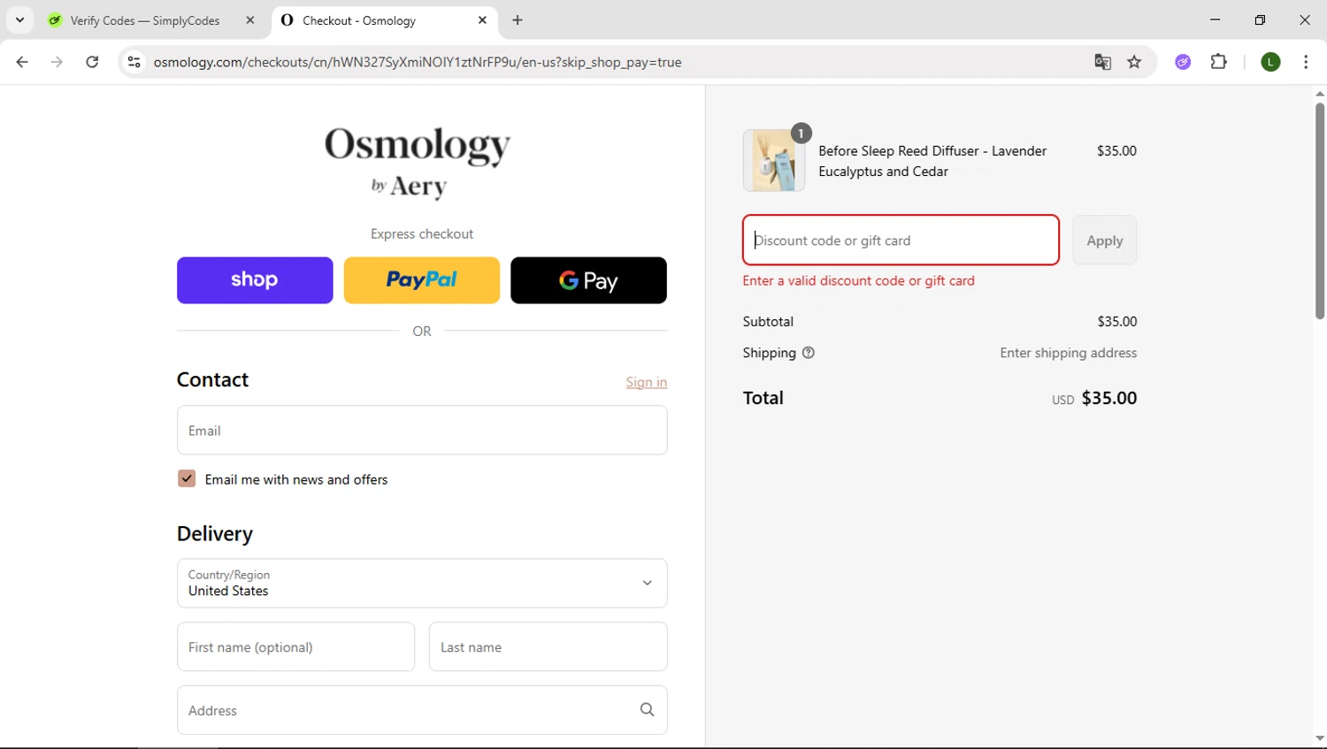 Osmology discount code screenshot showing code RESET20 applied at Osmology checkout page. Uploaded by SimplyCodes community member DUCATI on Sep 16, 2025