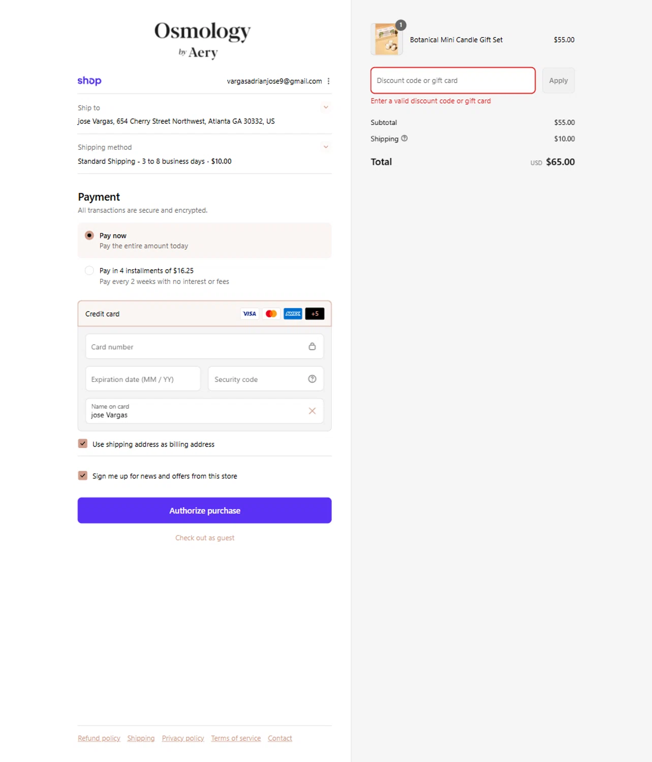 Osmology discount code screenshot showing code RESET20 applied at Osmology checkout page. Uploaded by SimplyCodes community member Rossimar on Sep 16, 2025