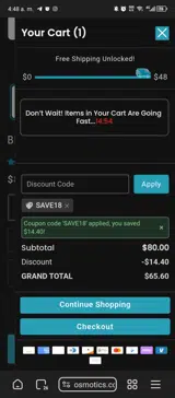SAVE18 coupon verification screenshot