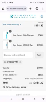 SKINDEEPATX coupon verification screenshot