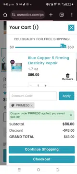 Prime50 coupon verification screenshot