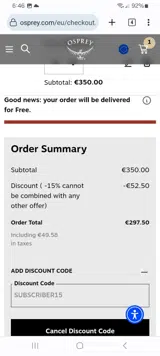 SUBSCRIBER15 coupon verification screenshot