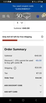 SUBSCRIBER15 coupon verification screenshot