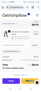 COMEBACK10 coupon verification screenshot