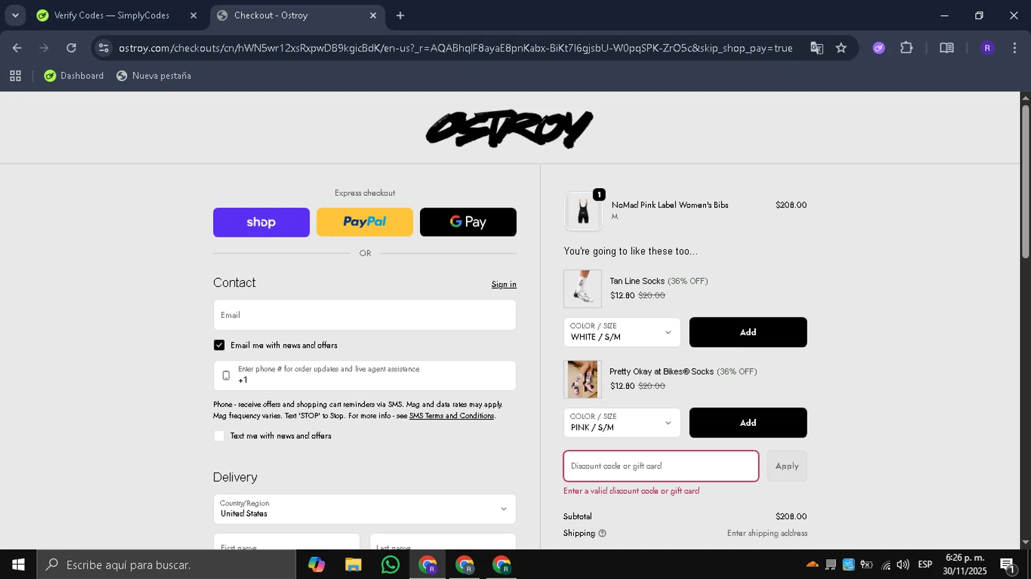 Ostroy discount code screenshot showing code BF20 applied at Ostroy checkout page. Uploaded by SimplyCodes community member Mykeusername on Dec 2, 2025