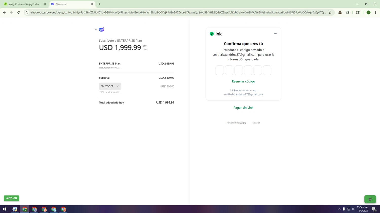 Osum.com checkout page showing Osum.com promo code box | Screenshot taken by SimplyCodes community member on Sep 15, 2025