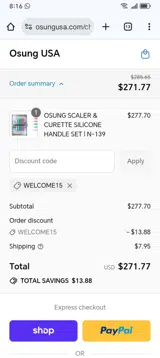 WELCOME15 coupon verification screenshot