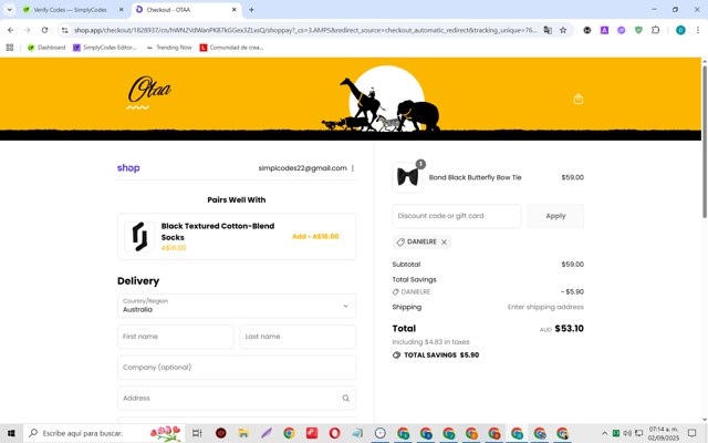 OTAA checkout page showing OTAA discount code box | Screenshot taken by SimplyCodes community member on Sep 2, 2025