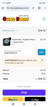Otaku House coupon verification screenshot