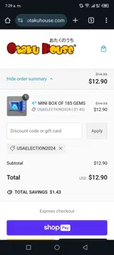 Otaku House coupon verification screenshot
