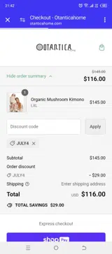 JULY4 coupon verification screenshot
