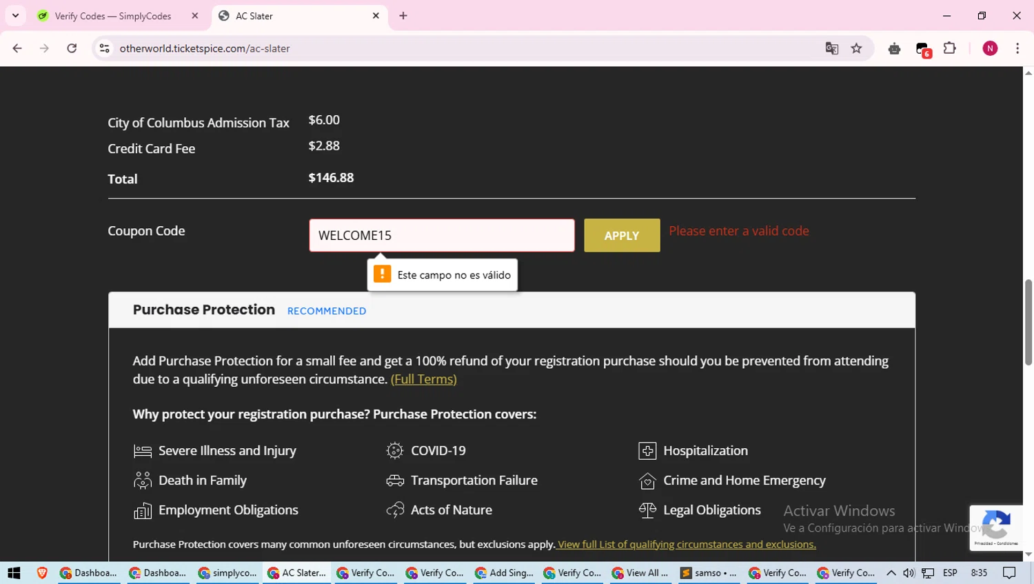 Otherworld coupon code screenshot showing code WELCOME15 applied at Otherworld checkout page. Uploaded by SimplyCodes community member CoinWizard8578 on Apr 8, 2025