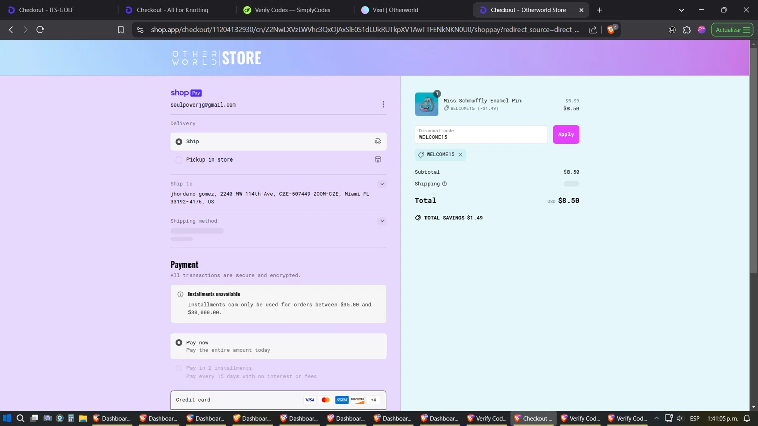 Otherworld checkout page showing Otherworld coupon code box | Screenshot taken by SimplyCodes community member on Mar 24, 2025
