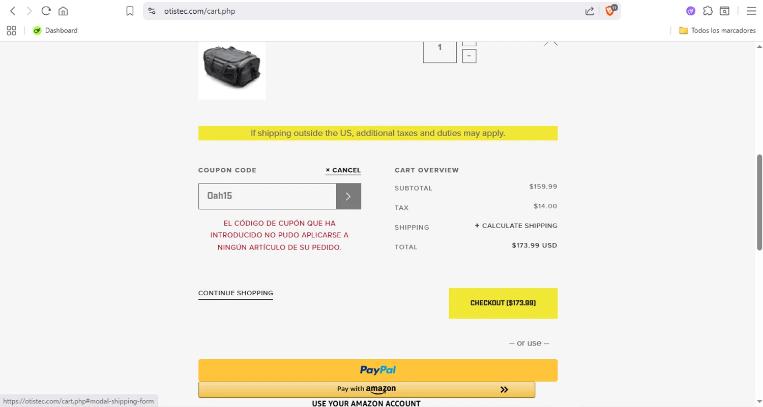 Otis Technology coupon code screenshot showing code Oah15 applied at Otis Technology checkout page. Uploaded by SimplyCodes community member Fabio05 on Sep 20, 2025