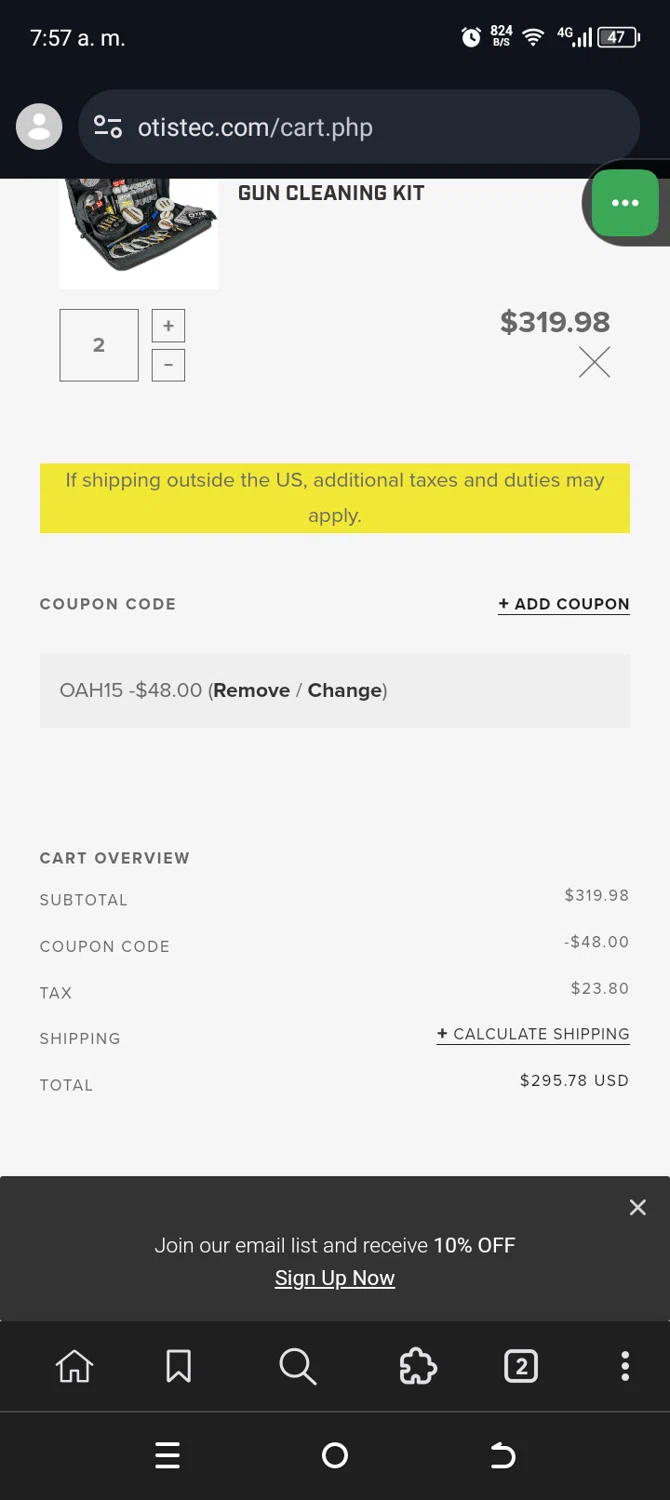 Otis Technology coupon code screenshot showing code Oah15 applied at Otis Technology checkout page. Uploaded by SimplyCodes community member VillaloboY on Aug 22, 2025