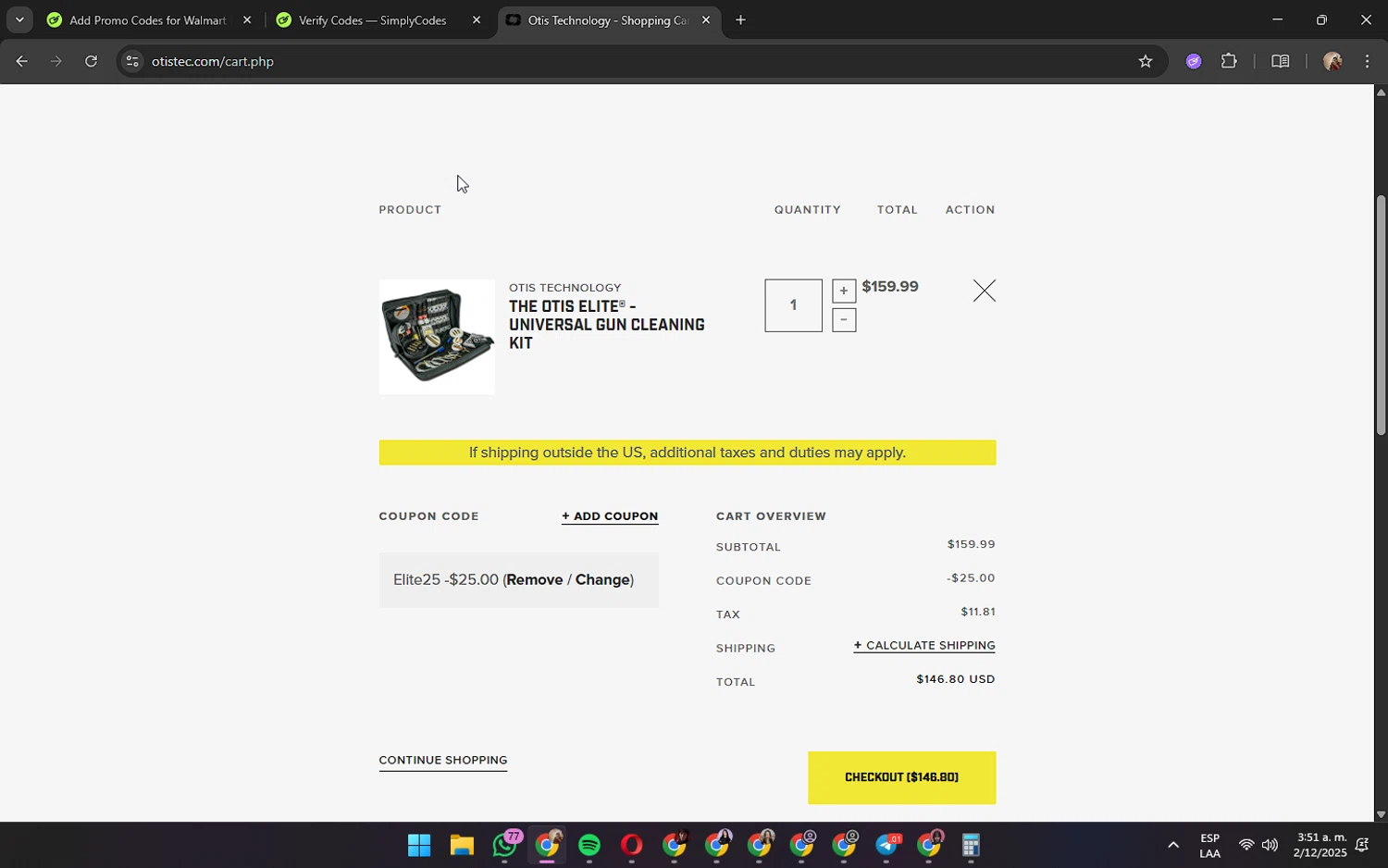 Otis Technology checkout page showing Otis Technology coupon code box | Screenshot taken by SimplyCodes community member on Dec 2, 2025
