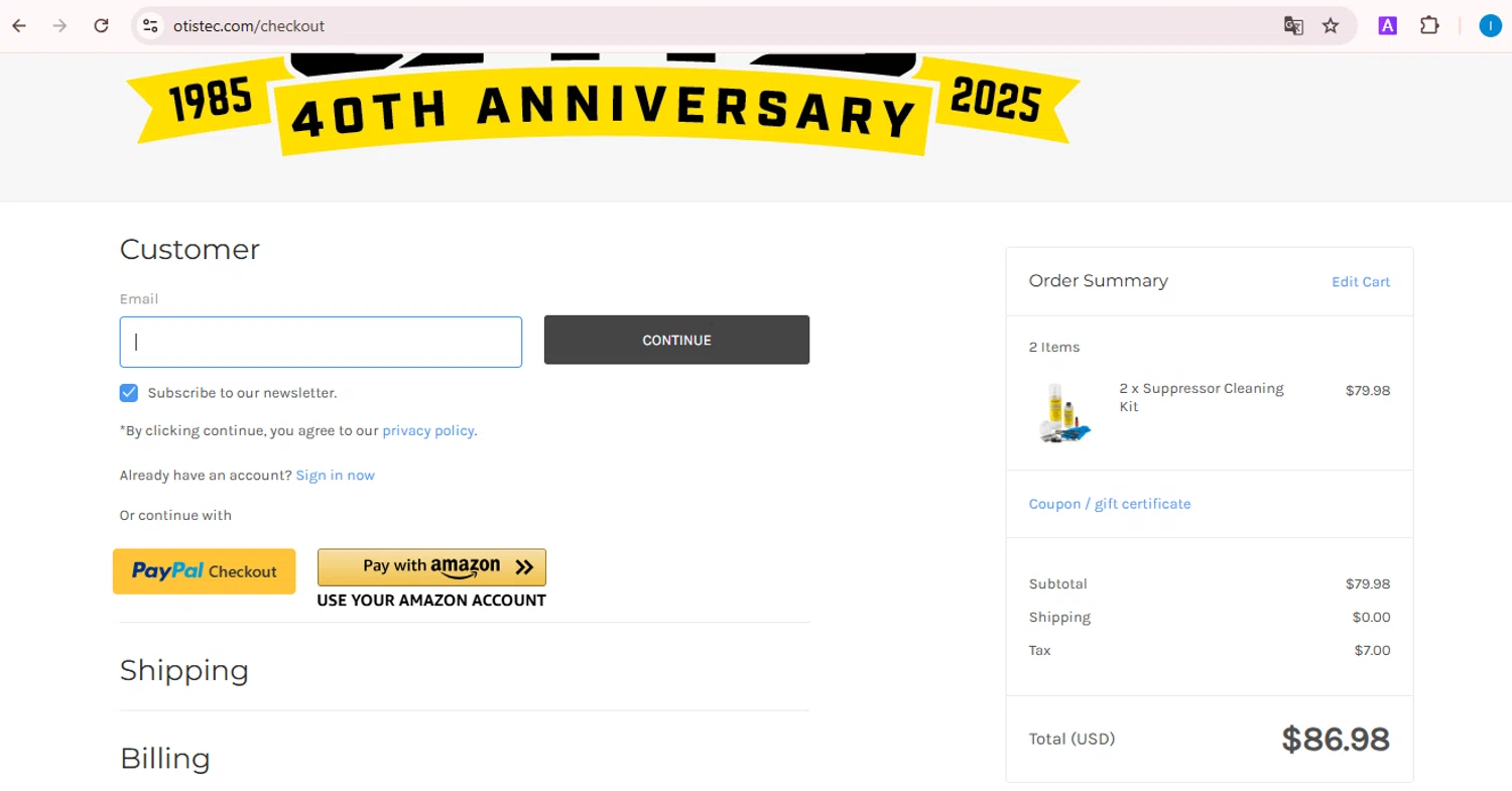 Otis Technology checkout page showing Otis Technology coupon code box | Screenshot taken by SimplyCodes community member on Jan 9, 2026