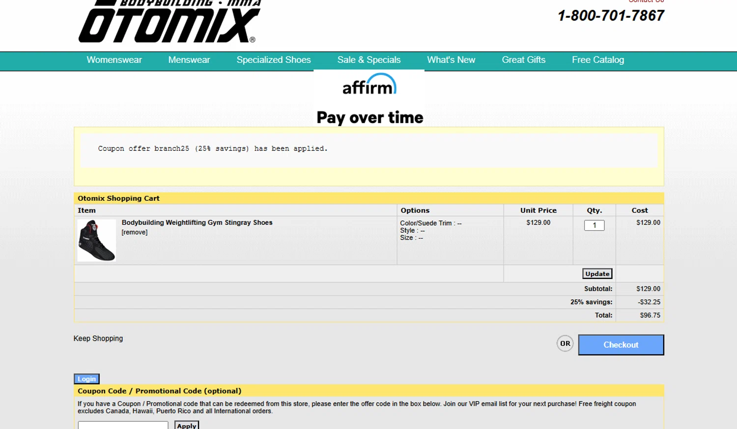 Otomix discount code screenshot showing code BRANCH25 applied at Otomix checkout page. Uploaded by SimplyCodes community member VoucherVirtuoso2520 on Dec 6, 2025