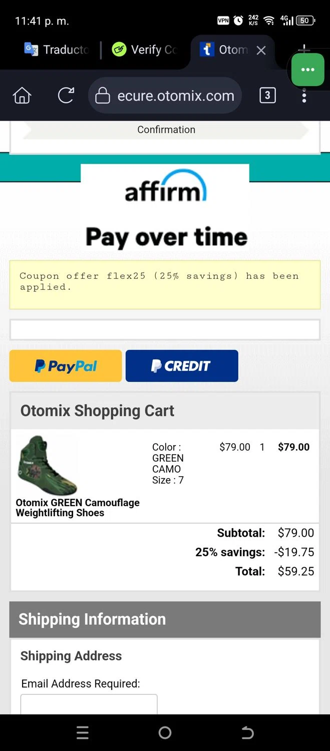 Otomix discount code screenshot showing code FLEX25 applied at Otomix checkout page. Uploaded by SimplyCodes community member JannyiseaN on May 18, 2025