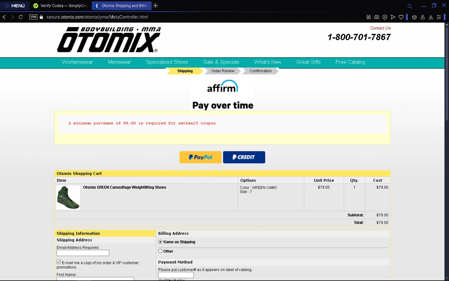 Otomix discount code screenshot showing code NATHAN25 applied at Otomix checkout page. Uploaded by SimplyCodes community member JHDELACRUZ on Feb 21, 2025