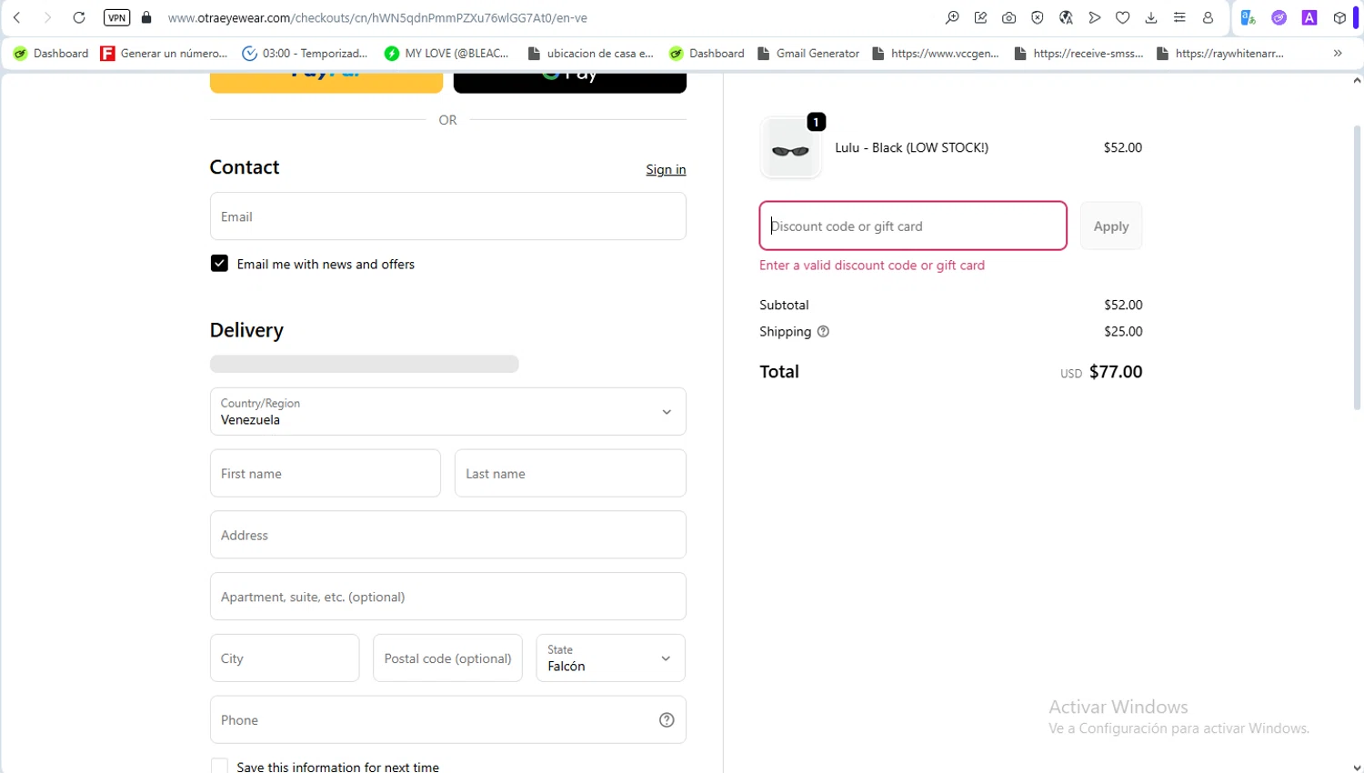 Otra Eyewear discount code screenshot showing code VIP25 applied at Otra Eyewear checkout page. Uploaded by SimplyCodes community member ScanSaver5253 on Nov 29, 2025
