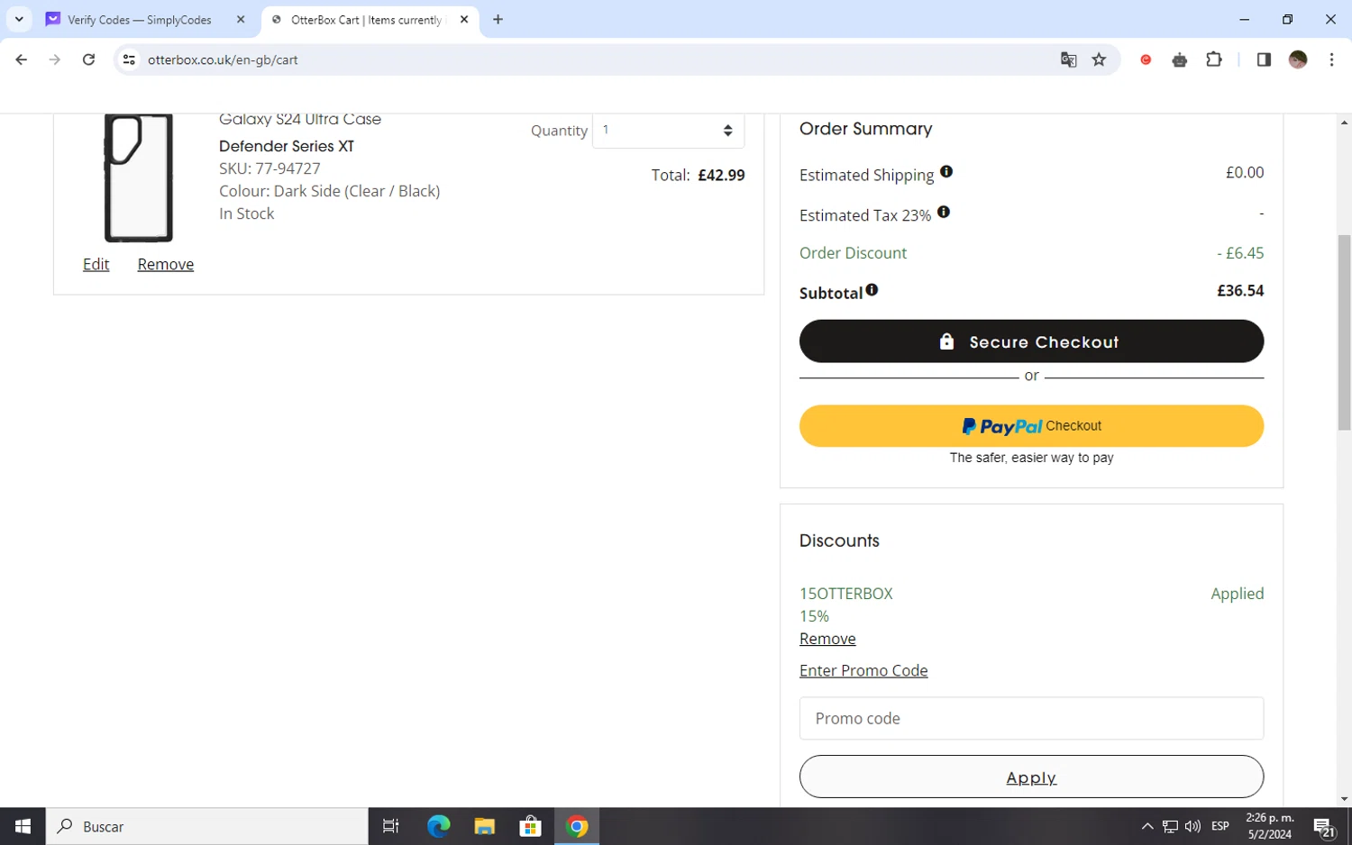 where to use OtterBox UK promo code box