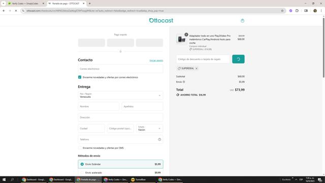 ottocast checkout page showing ottocast discount code box | Screenshot taken by SimplyCodes community member on Sep 16, 2025