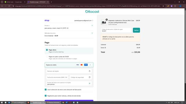 ottocast checkout page showing ottocast discount code box | Screenshot taken by SimplyCodes community member on Sep 14, 2025
