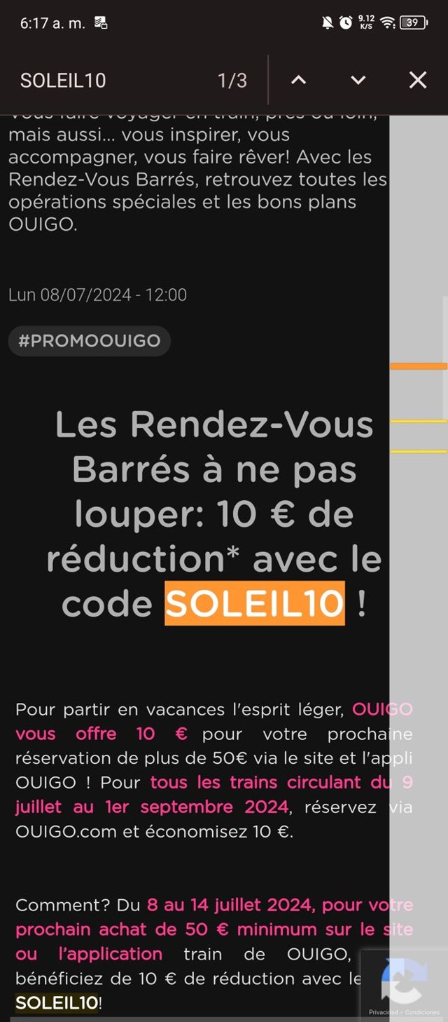 Ouigo checkout page showing Ouigo promo code box | Screenshot taken by SimplyCodes community member on Dec 20, 2024