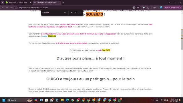 Ouigo checkout page showing Ouigo promo code box | Screenshot taken by SimplyCodes community member on Dec 29, 2024