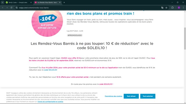 Ouigo checkout page showing Ouigo promo code box | Screenshot taken by SimplyCodes community member on Dec 29, 2024